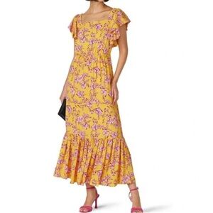 Sachin + Babi Yellow Flutter Sleeve Floral Dress
